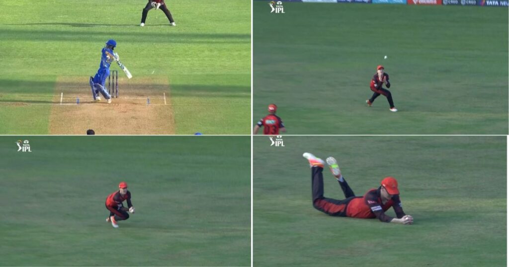 Mi Vs Srh Watch Harry Brook Takes A Good Diving Catch To Get Rid Of