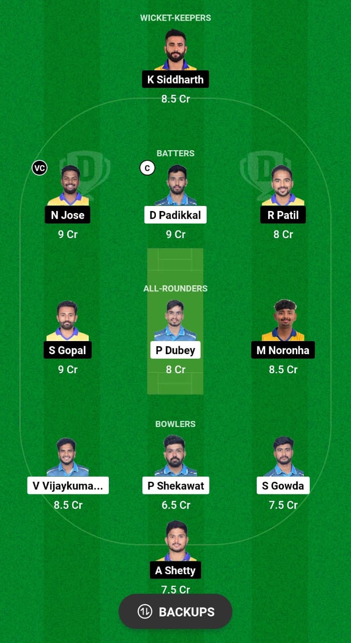 GMY vs MD Dream11 Prediction Fantasy Cricket Tips Dream11 Team KSCA Maharaja T20 Trophy 2024 