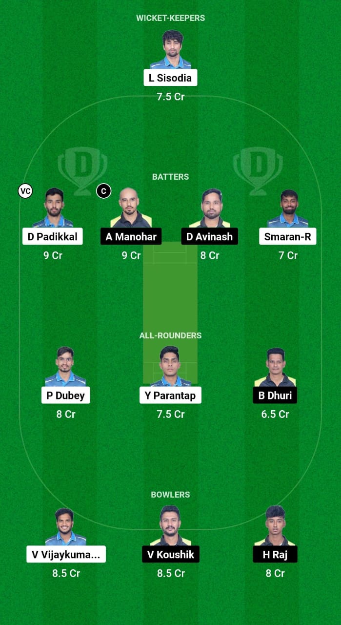 GMY vs SL Dream11 Prediction Fantasy Cricket Tips Dream11 Team KSCA Maharaja T20 Trophy 2024 