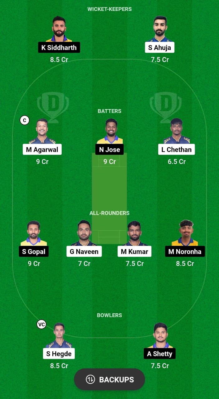 BB vs MD Dream11 Prediction Fantasy Cricket Tips Dream11 Team KSCA Maharaja T20 Trophy 2024 