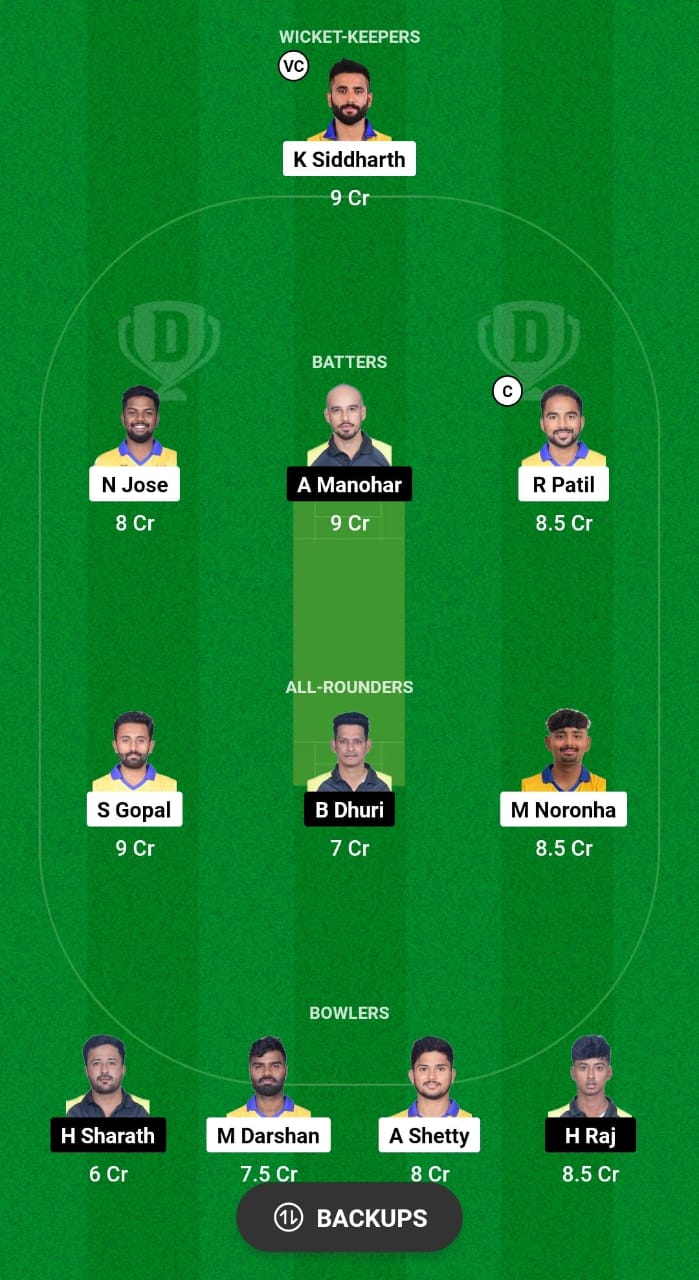 MD vs SL Dream11 Prediction Fantasy Cricket Tips Dream11 Team KSCA Maharaja T20 Trophy 2024