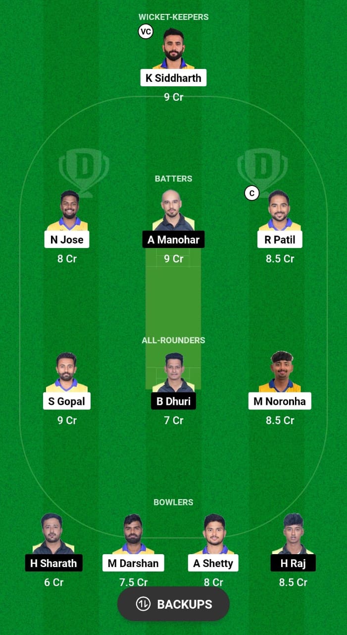MD vs SL Dream11 Prediction Fantasy Cricket Tips Dream11 Team KSCA Maharaja T20 Trophy 2024