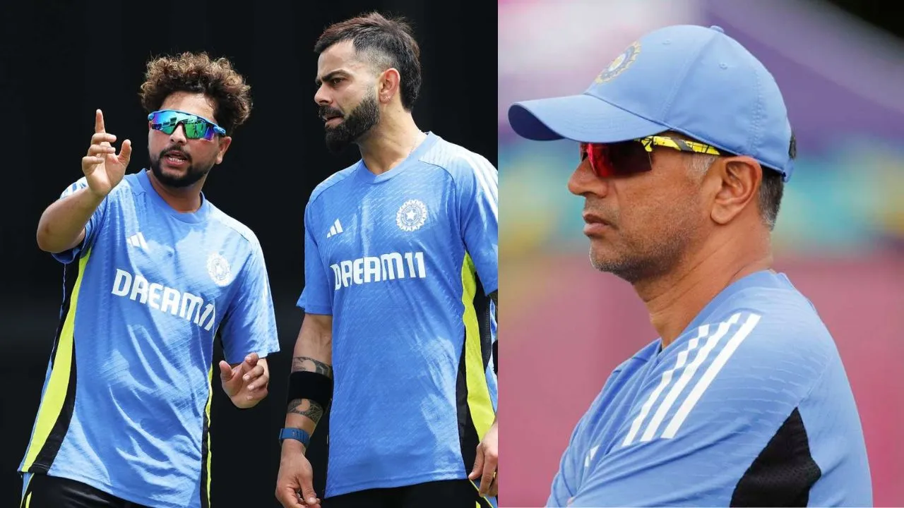 Kuldeep Yadav, Virat Kohli, and Rahul Dravid