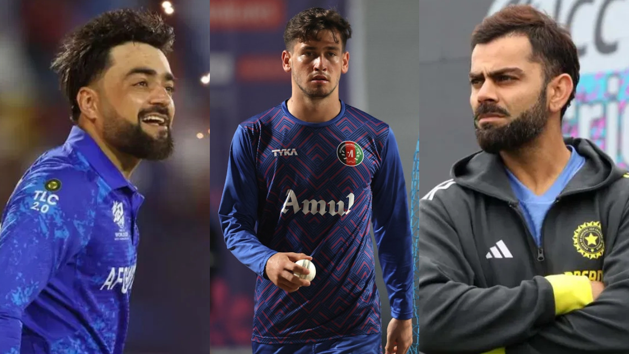 Rashid Khan, Noor Ahmad and Virat Kohli