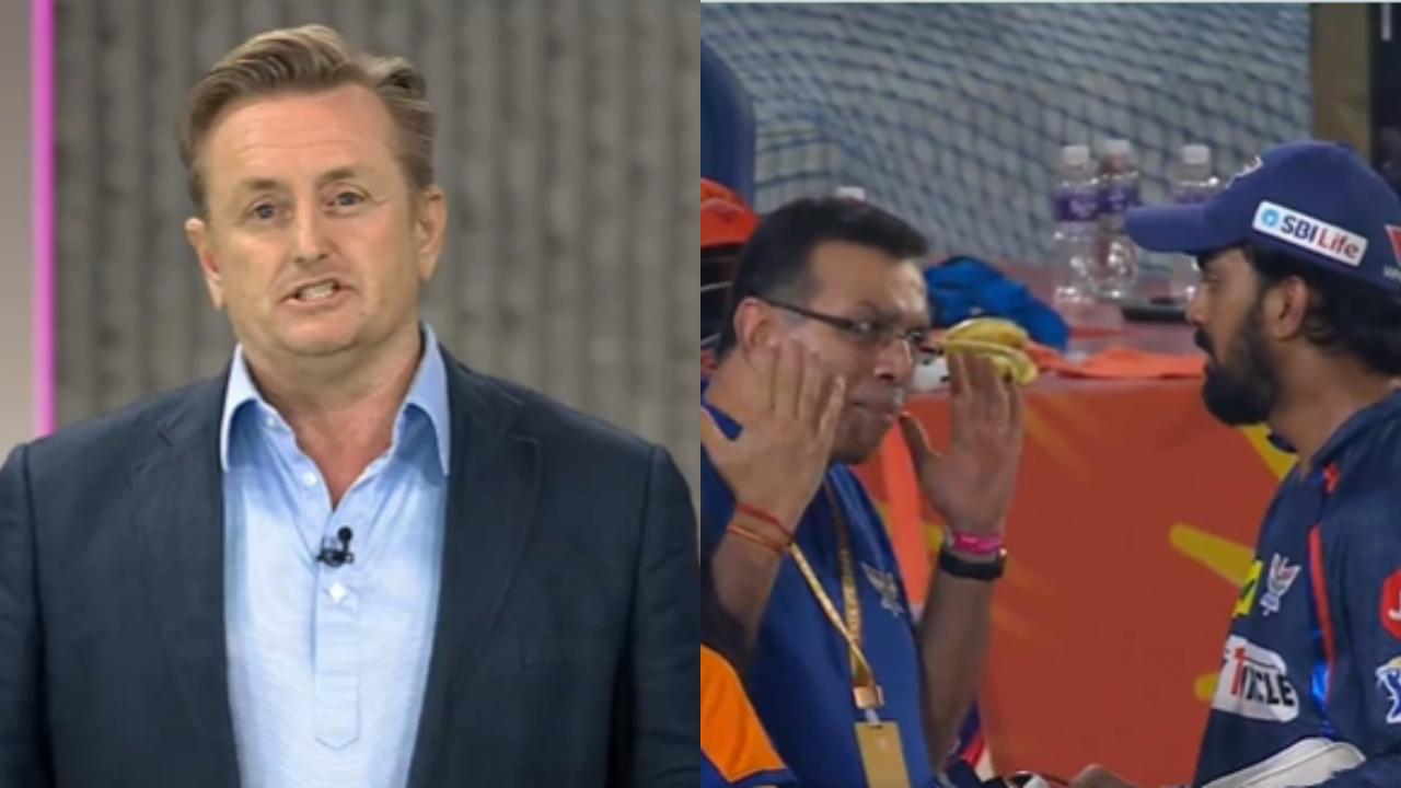 Scott Styris, KL Rahul and Sanjiv Goenka