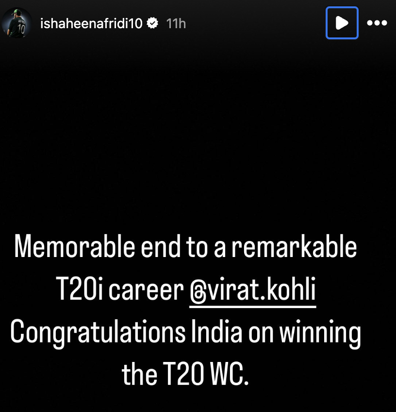 Shaheen Afridi Instagram story