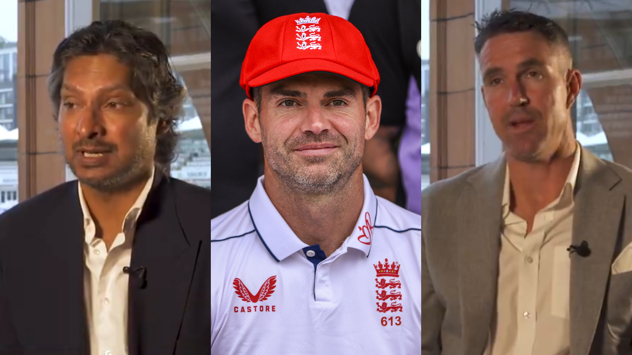 Kumar Sangakkara, James Anderson and Kevin Pieterson