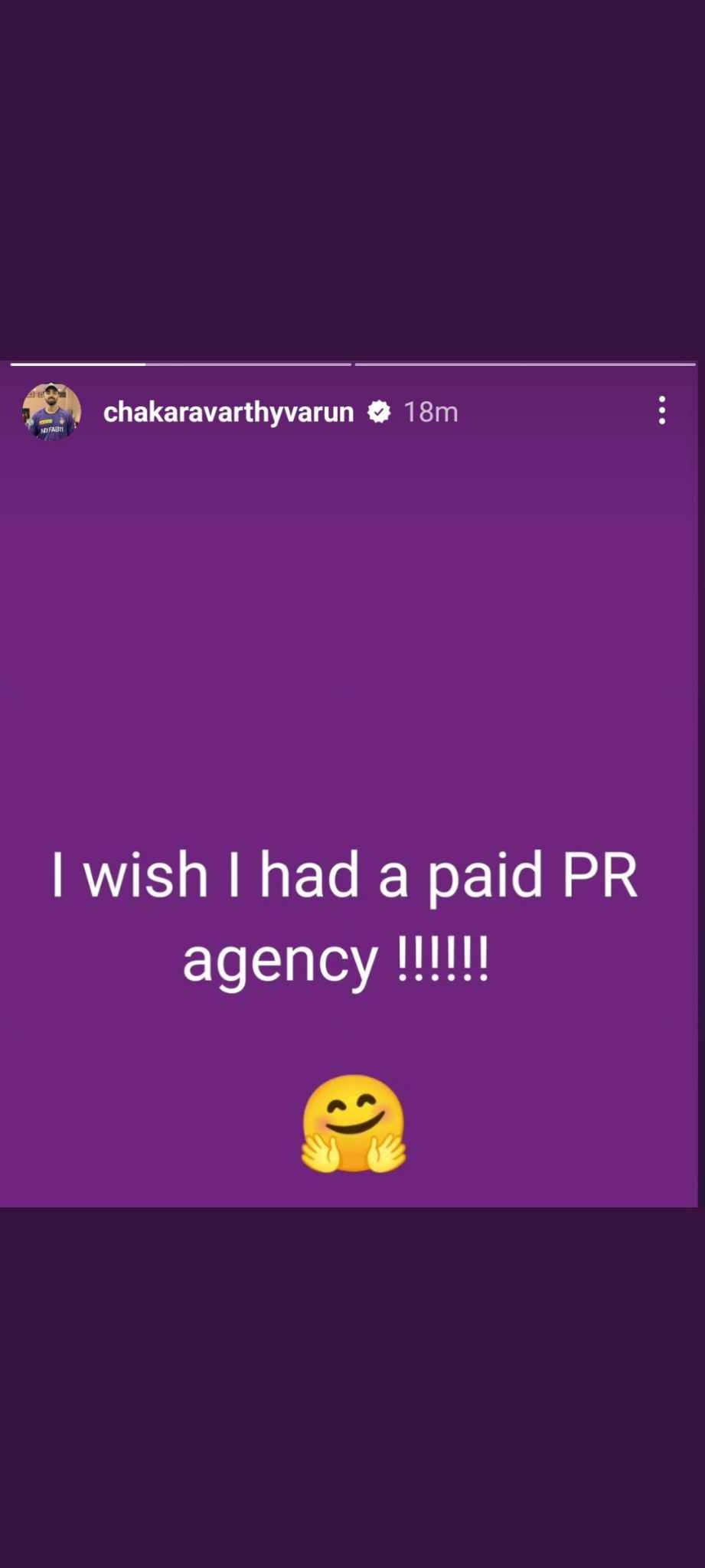 Varun Chakravarthy's Instagram story Varun Chakravarthy's Instagram story