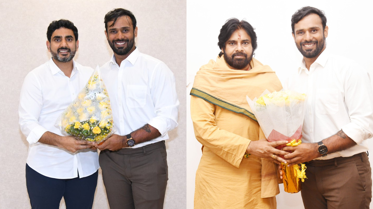 Hanuma Vihari with Pawan Kalyan and Nara Lokesh