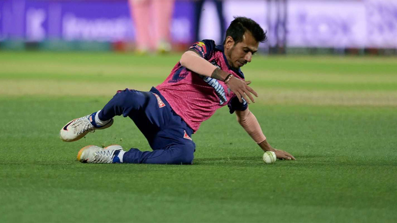 Yuzvendra Chahal Puts In A Slide To Pick Up The Ball