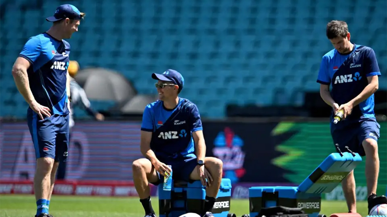 Jimmy Neesham And Trent Boult During Training