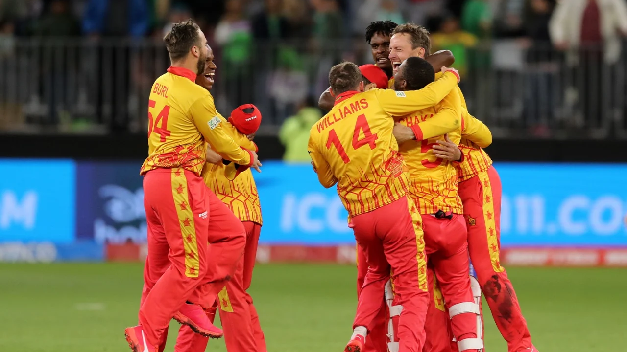 Brad Evans Is Mobbed By His Team Mates After Defending Ten Off The Final Over