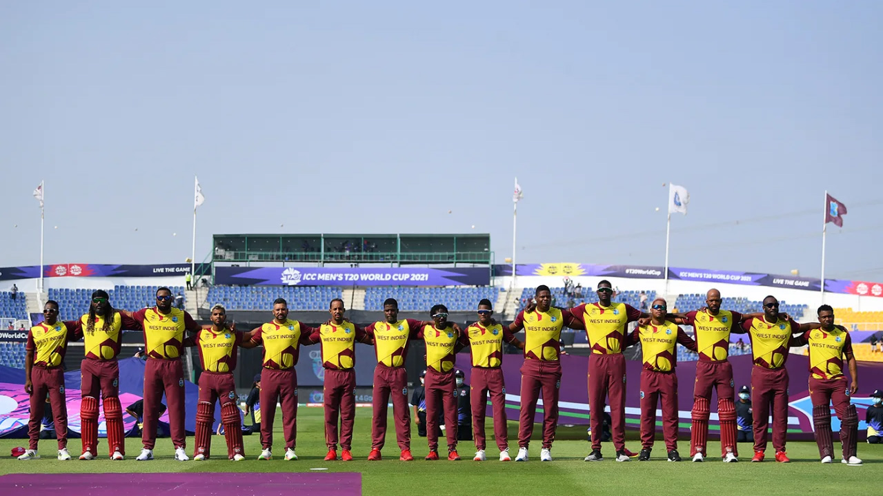 West Indies Players Line Up For The Anthems