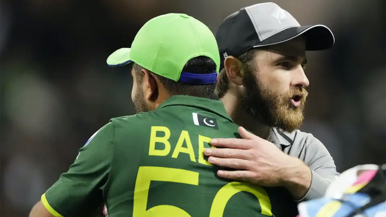 Babar Azam and Kane Williamson share a post match hug