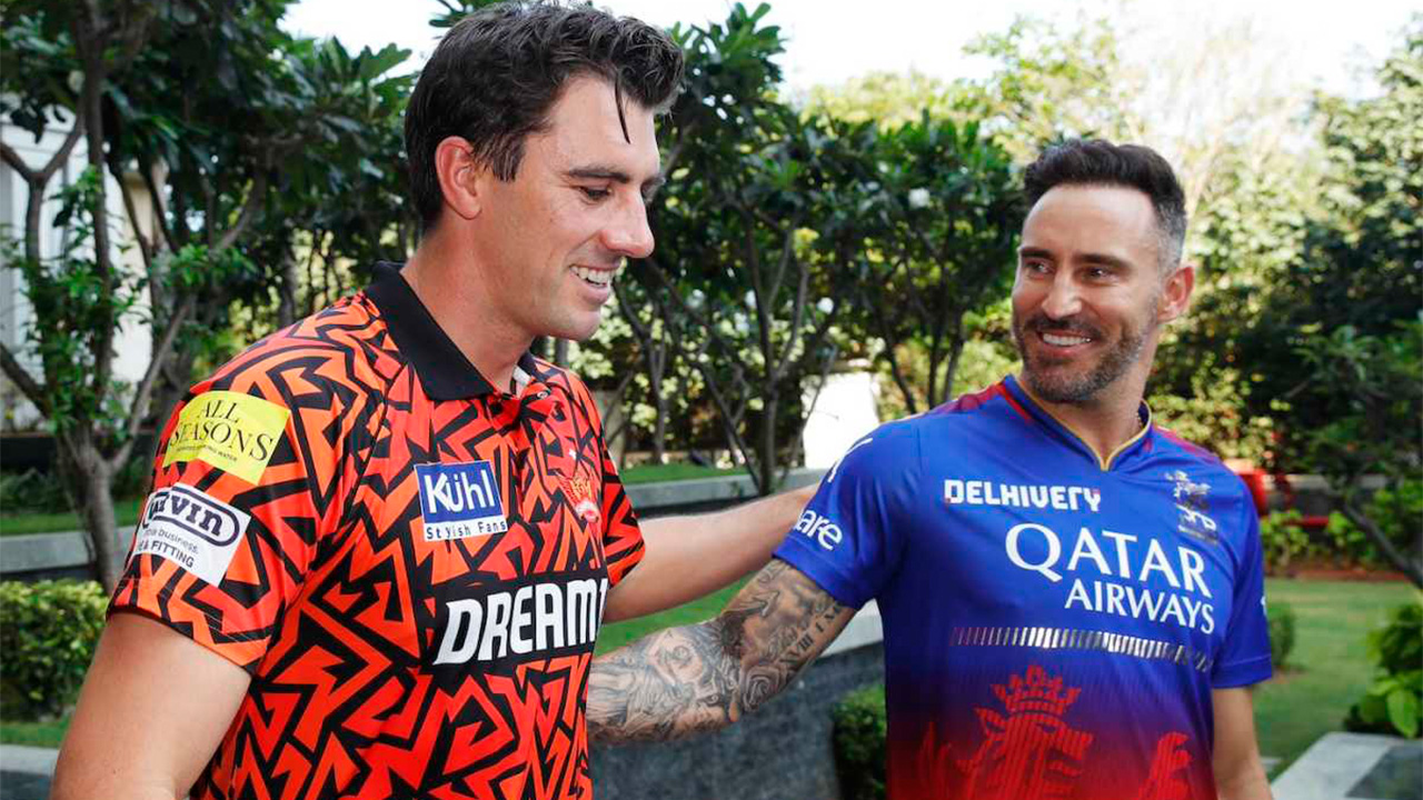 Faf du Plessis and Pat Cummins at an IPL captains event in Chennai