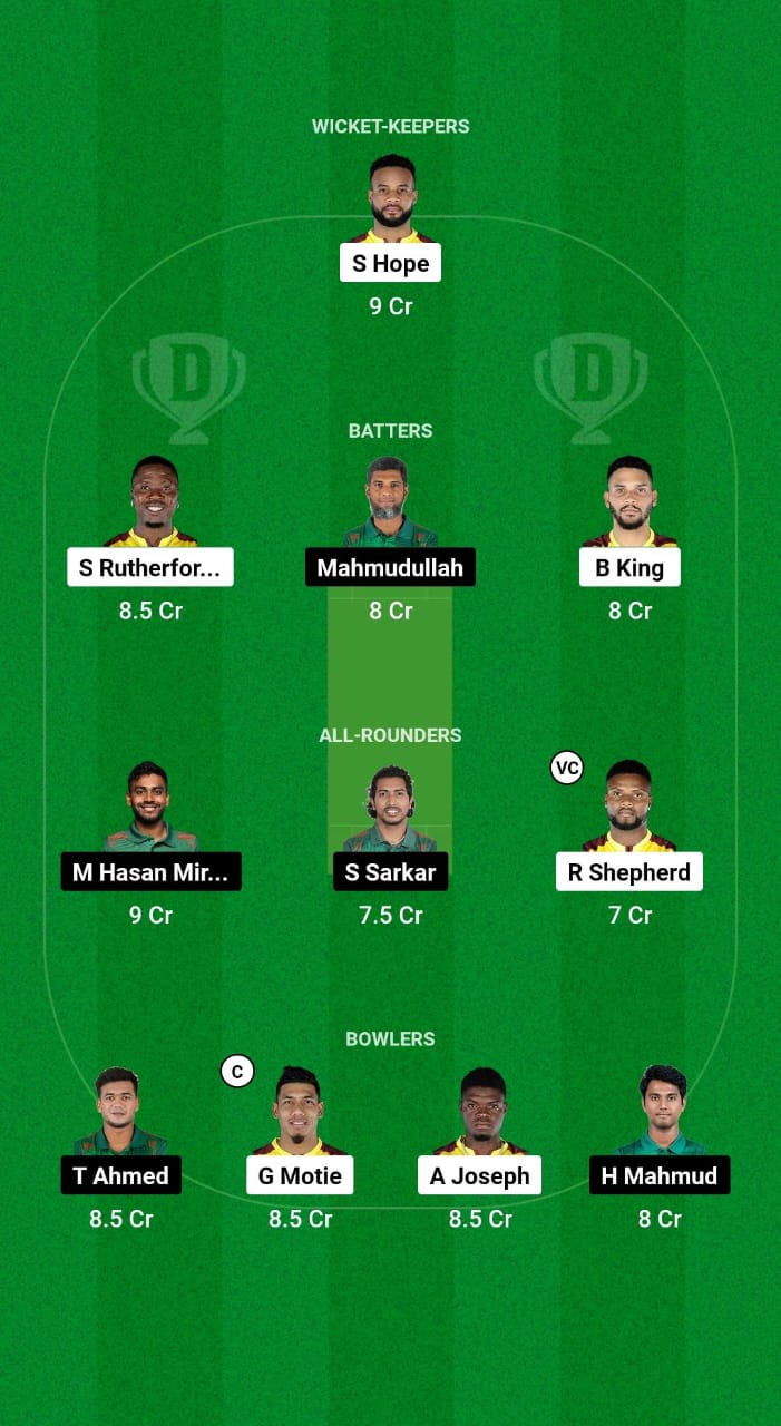 WI vs BAN Dream11 Prediction Fantasy Cricket Tips Dream11 Team Bangladesh Tour of West Indies 2024 