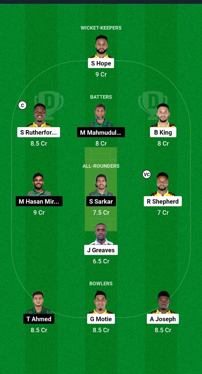 WI vs BAN Dream11 Prediction Fantasy Cricket Tips Dream11 Team Bangladesh Tour of West Indies 2024 