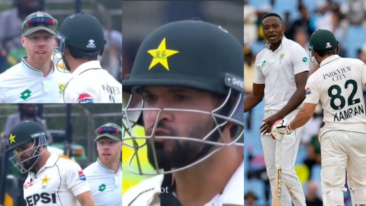 Kyle Verreynne, Kamran Ghulam and Kagiso Rabada during Boxing Day Test