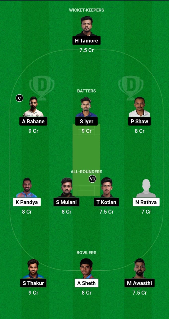 BRD vs MUM Dream11 Prediction Fantasy Cricket Tips Dream11 Team India Domestic Test Championship