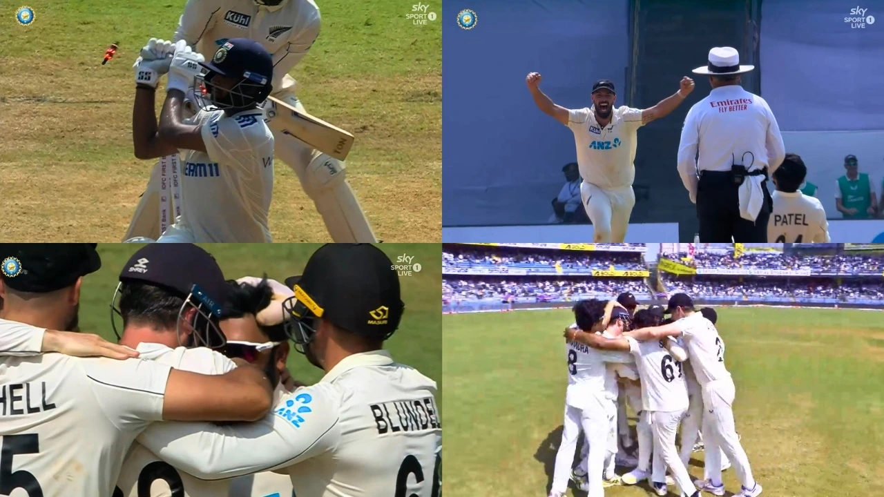 Washingston Sundar wicket by Ajaz Patel And New Zealand Celebration.