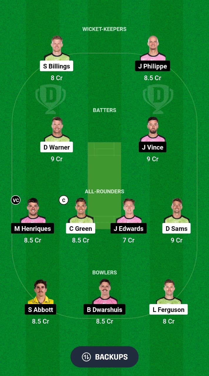 THU vs SIX Dream11 Prediction Fantasy Cricket Tips Dream11 Team BBL 2024