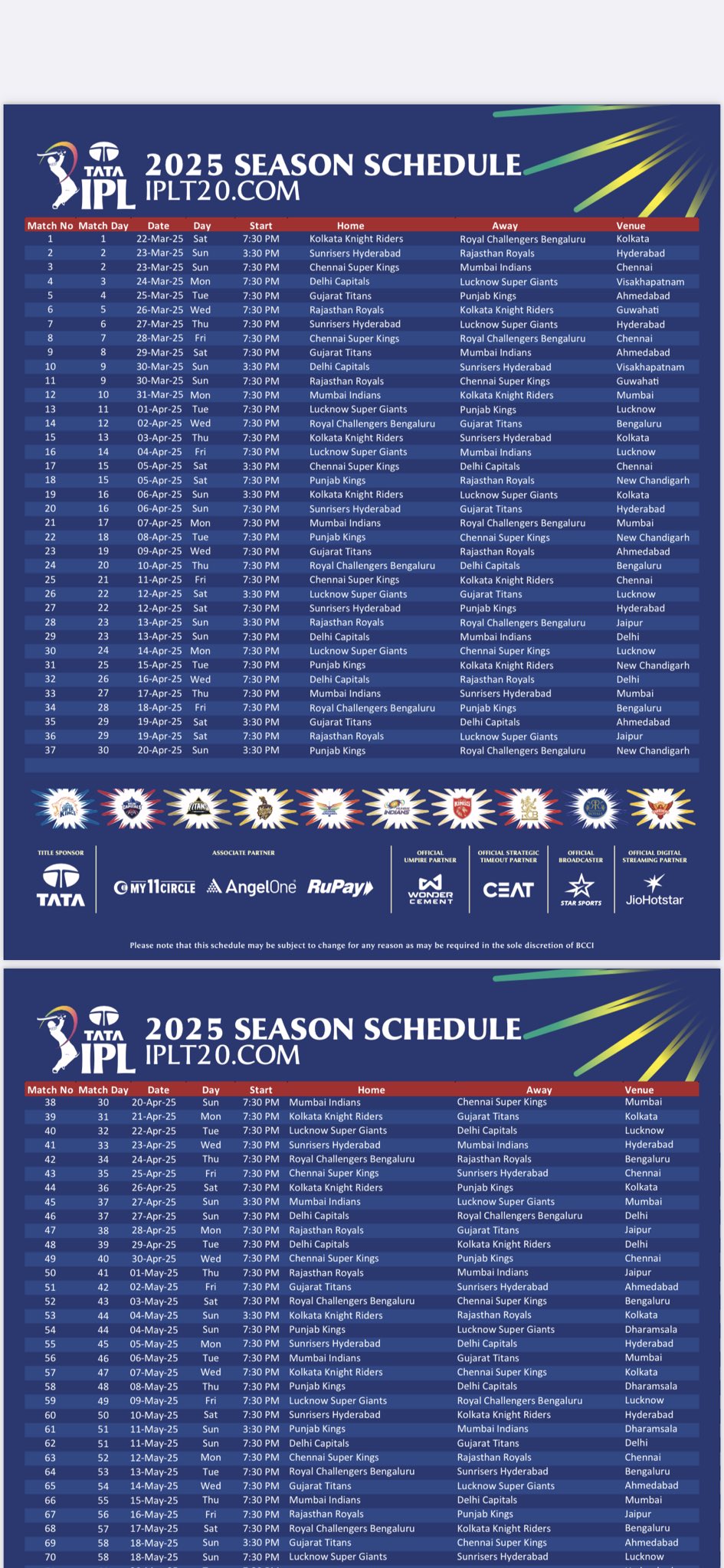 IPL 2025: Full IPL Schedule Officially Announced IPL 2025: Full IPL Schedule Officially Announced