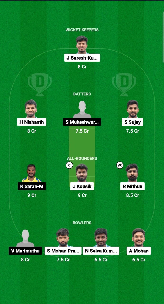 COM vs DNL Dream11 Prediction Fantasy Cricket Tips Dream11 Team Tamil Nadu T20 SS Rajan Trophy 2024 