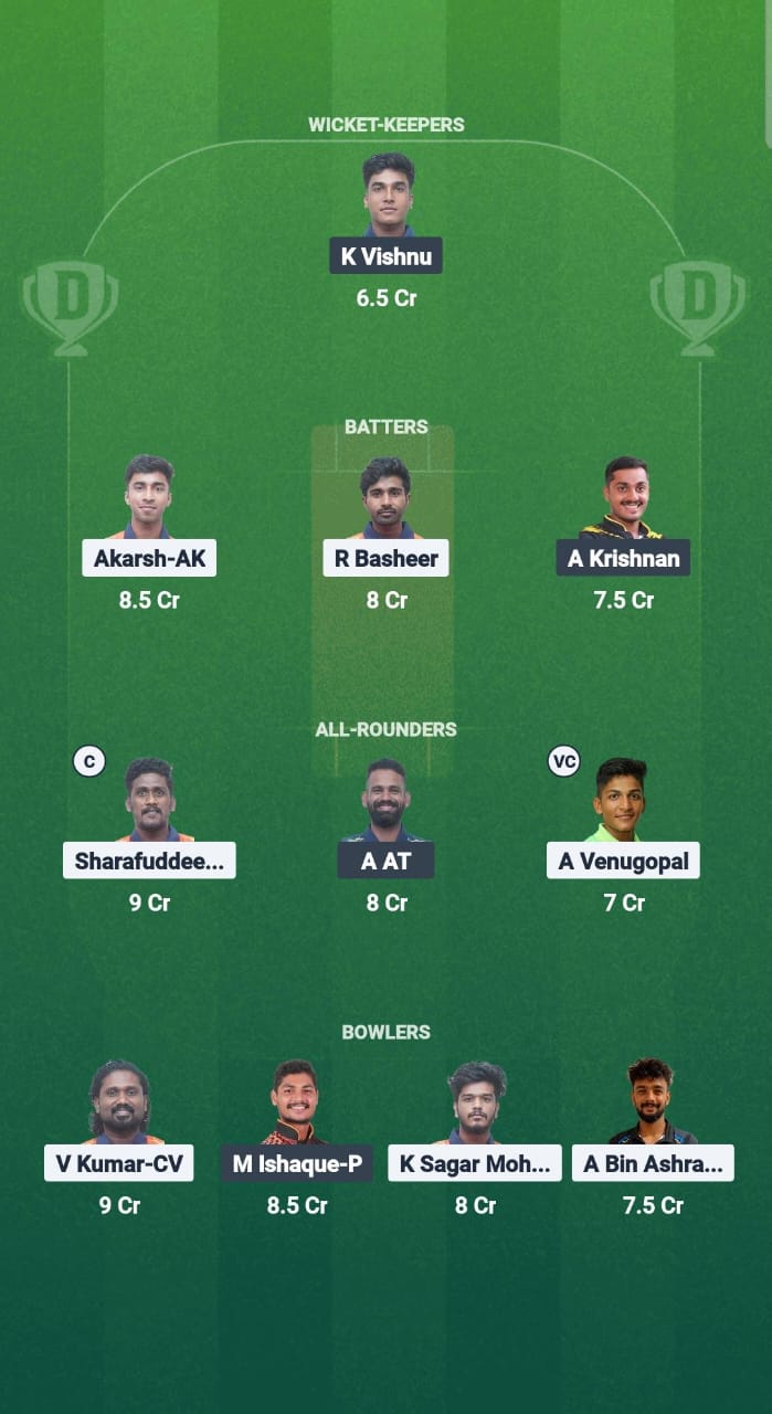 TRI vs MAP Dream11 Prediction Fantasy Cricket Tips Dream11 Team Kerala T20 Men's Challenger Trophy 2025 
