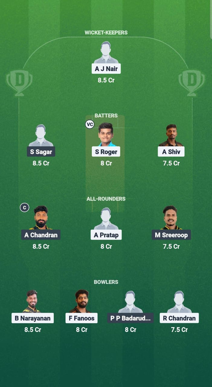 TVR vs KAG Dream11 Prediction Fantasy Cricket Tips Dream11 Team Kerala T20 Men's Challenger Trophy 2025 