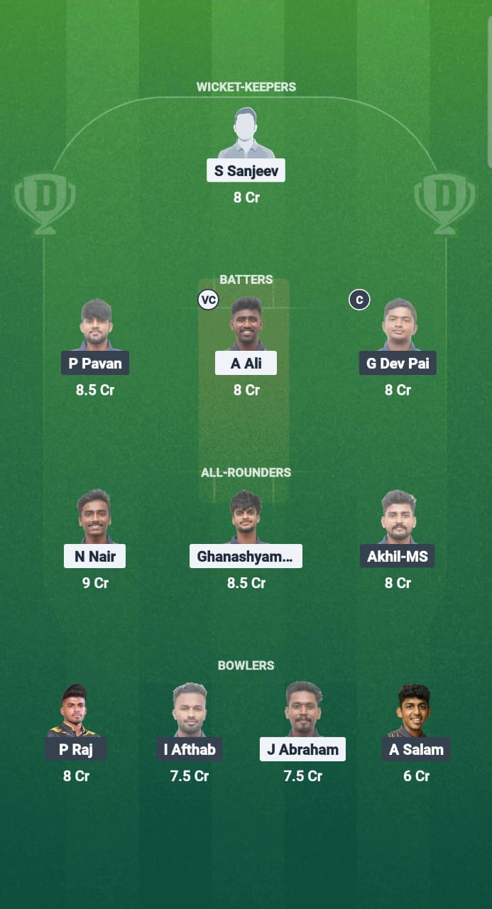 KOY vs ERL Dream11 Prediction Fantasy Cricket Tips Dream11 Team Kerala T20 Men's Challenger Trophy 2025 