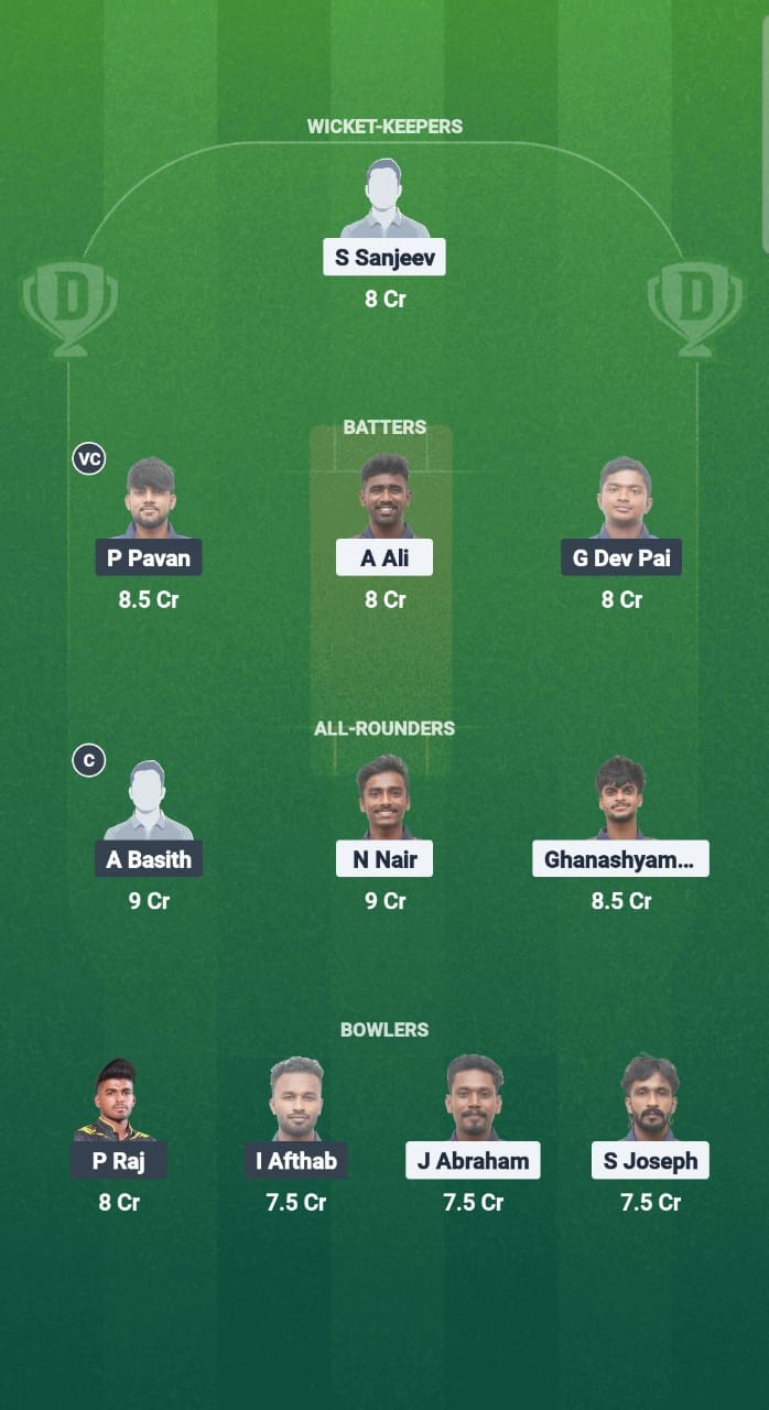 KOY vs ERL Dream11 Prediction Fantasy Cricket Tips Dream11 Team Kerala T20 Men's Challenger Trophy 2025 