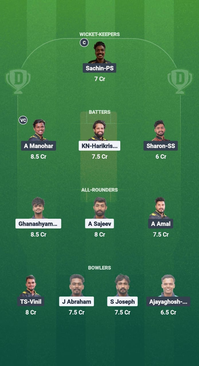KOY vs KOL Dream11 Prediction Fantasy Cricket Tips Dream11 Team Kerala T20 Men's Challenger Trophy 2025 