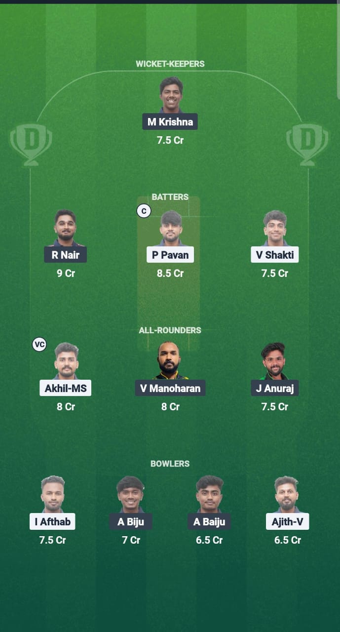 ERL vs CDS Dream11 Prediction Fantasy Cricket Tips Dream11 Team Kerala T20 Men's Challenger Trophy 2025 