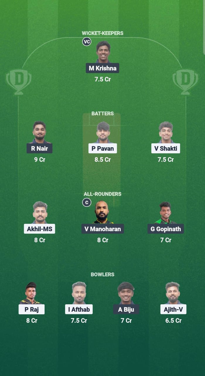 ERL vs CDS Dream11 Prediction Fantasy Cricket Tips Dream11 Team Kerala T20 Men's Challenger Trophy 2025 