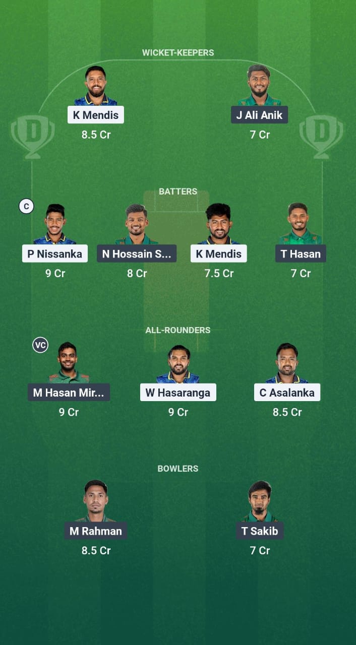 SL vs BAN Dream11 Prediction Fantasy Cricket Tips Dream11 Team Bangladesh Tour of Sri Lanka 2025