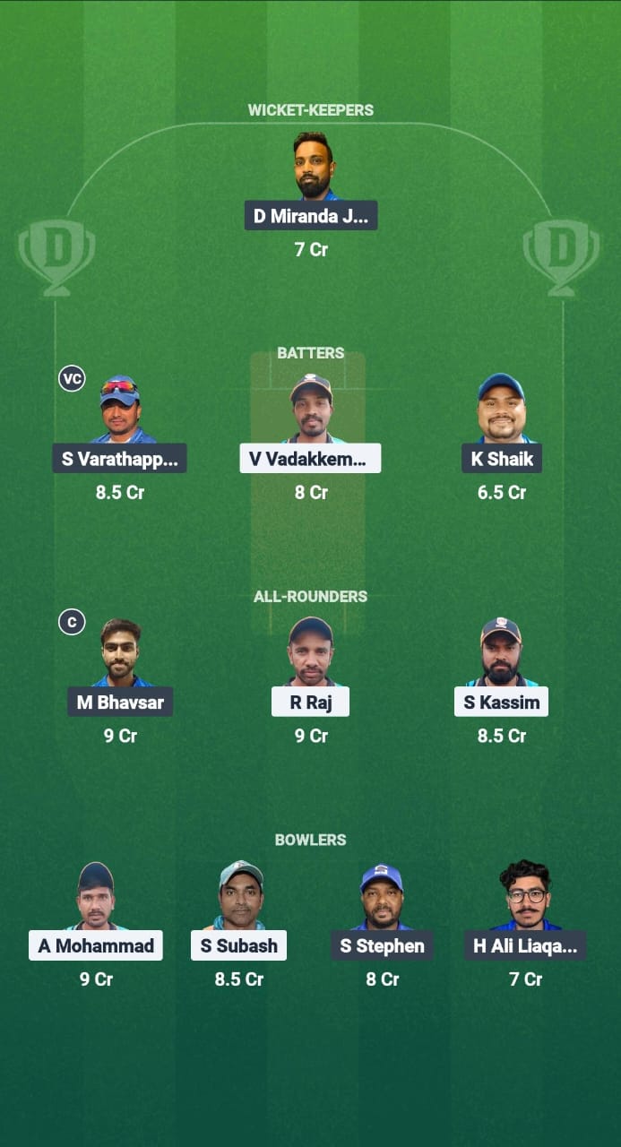 PC vs KRM Dream11 Prediction Fantasy Cricket Tips Dream11 Team Kuwait T10 Summer League 2025