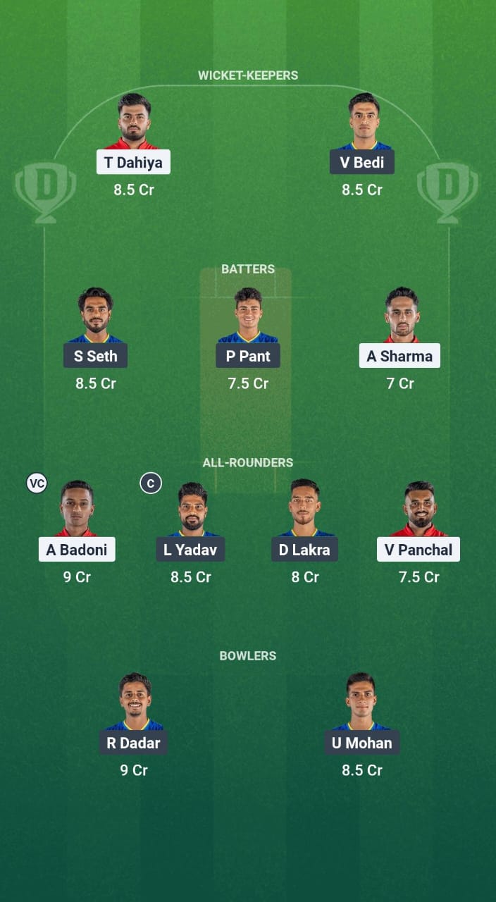 SDS vs PD Dream11 Prediction Fantasy Cricket Tips Dream11 Team Delhi T20 Premier League 2025