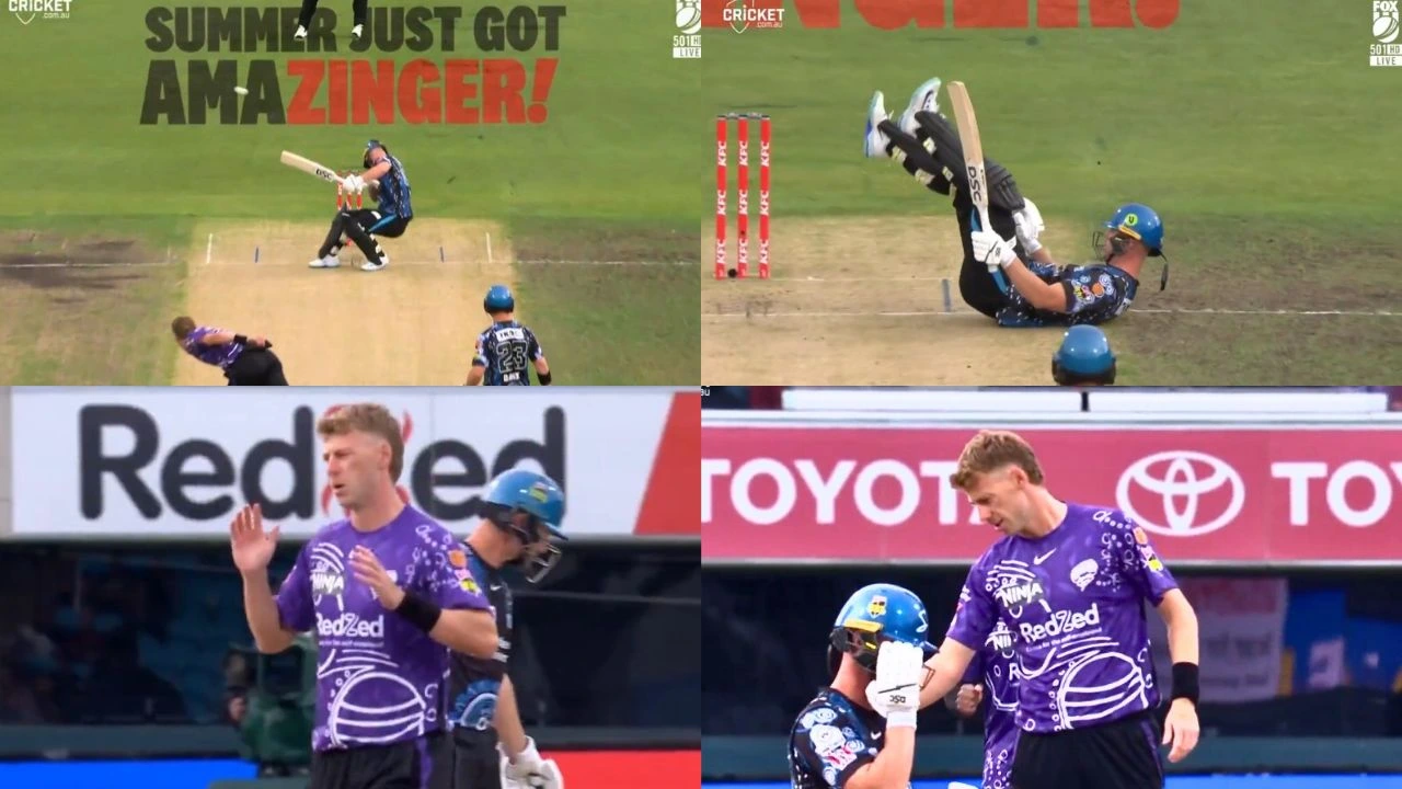 Chris Lynn Is Okay And Still At The Crease After Copping A Nasty Blow To The Helmet From This Riley Meredith Delivery