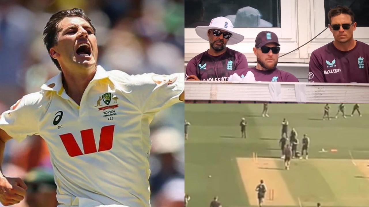 Pat Cummins assisted by England coach