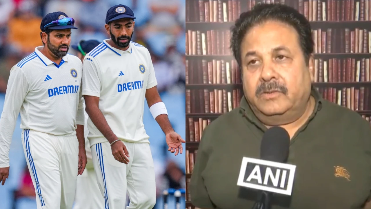Rohit Sharma, Jasprit Bumrah and Rajeev Shukla