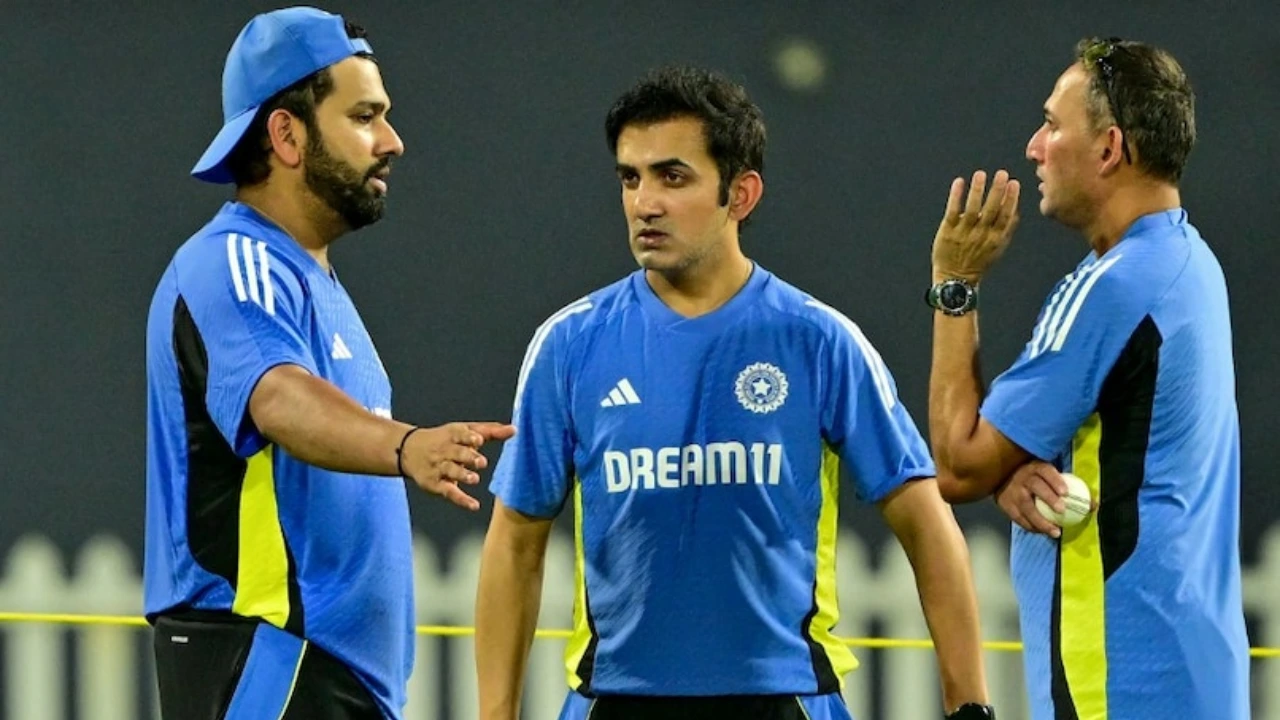 BCCI Gautam Gambhir with Rohit Sharma and Ajit Agarkar