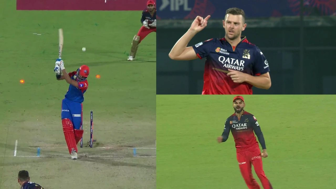 Josh Hazlewood Castles Axar Patel Virat Kohli Goes Wild