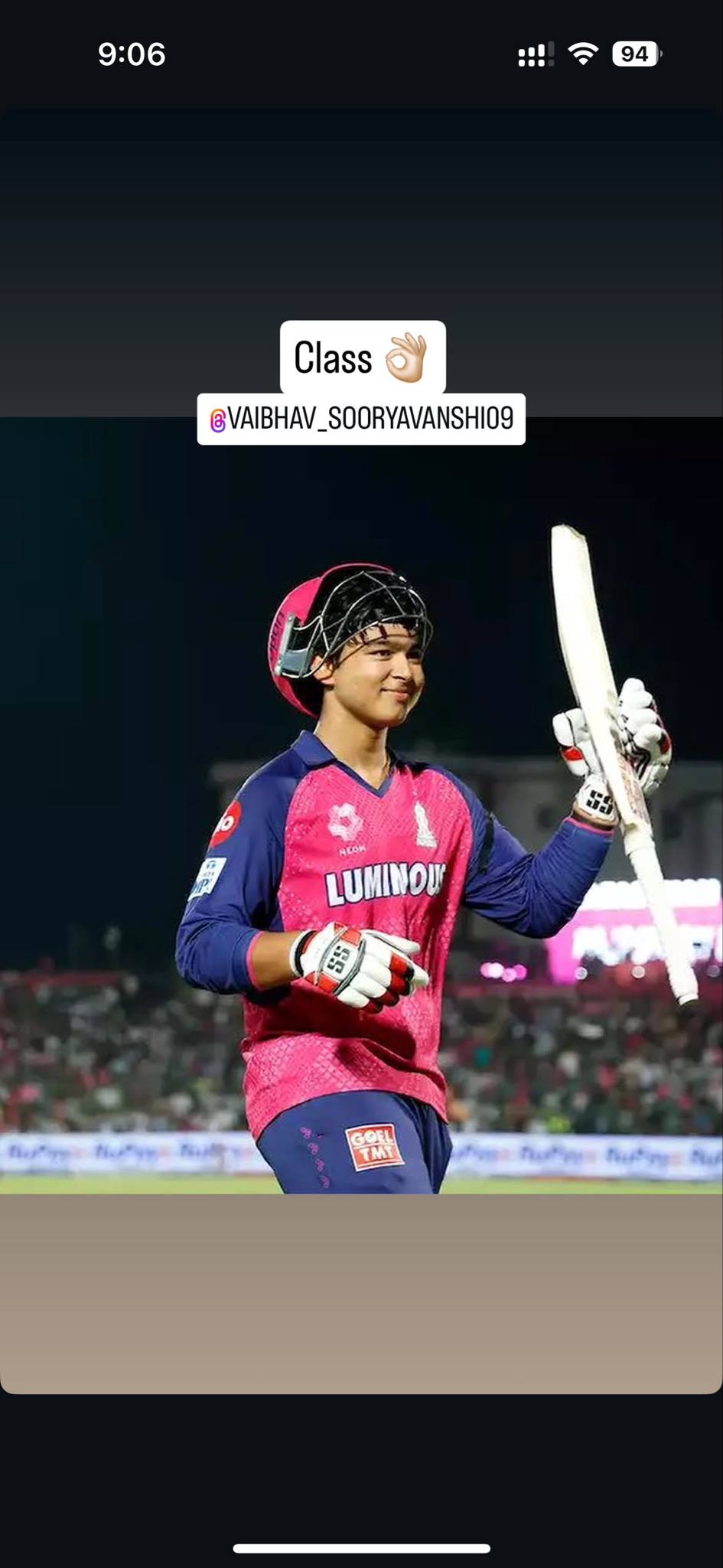 Rohit Rohit Sharma's story for Vaibhav Suryavanshi