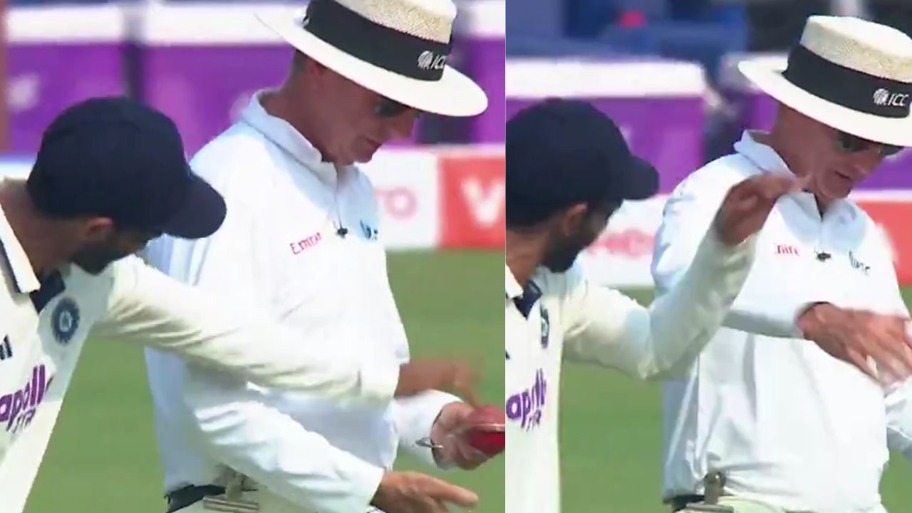 Ravindra Jadeja shrugged off aggressively by umpire as he tried to tamper the ball