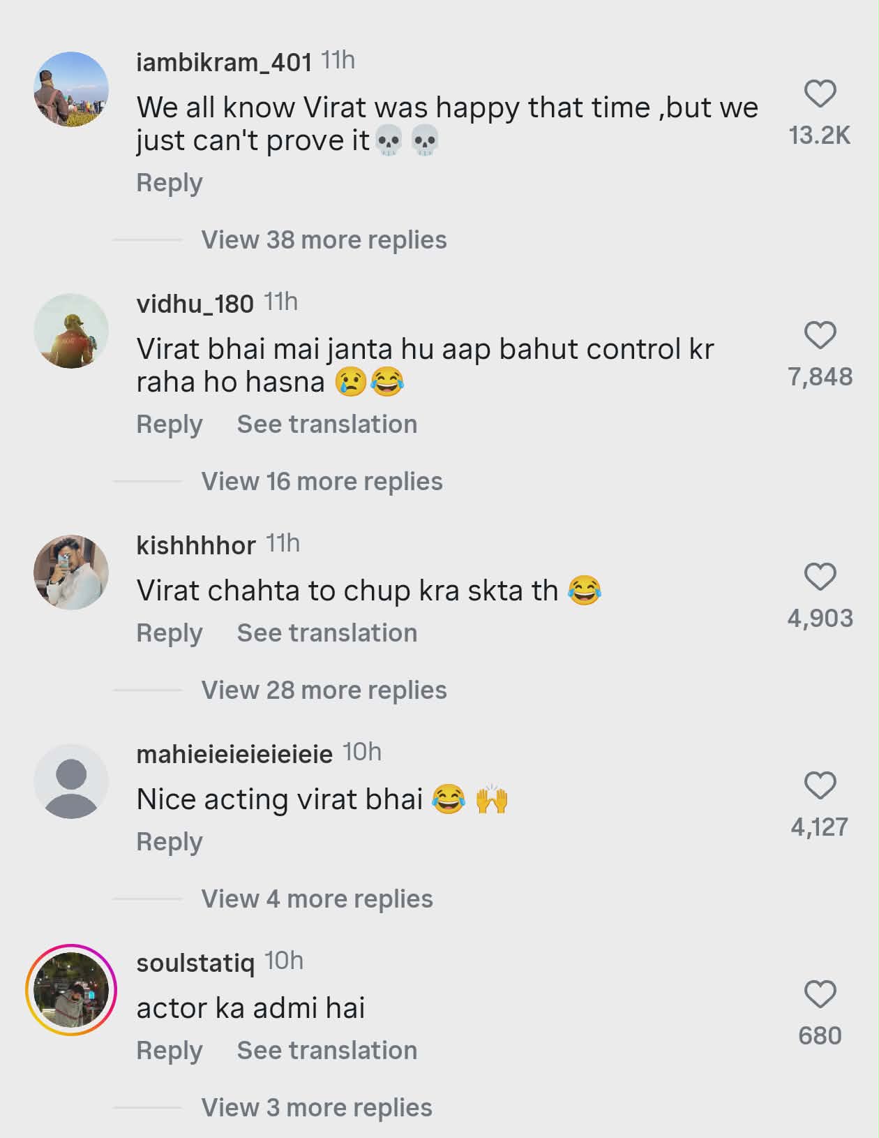 Fans are commenting on Virat Kohli
