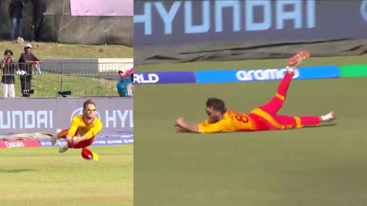 Brian Bennett grabs one of the greatest catches of all time during Zimbabwe vs Oman T20 World Cup match