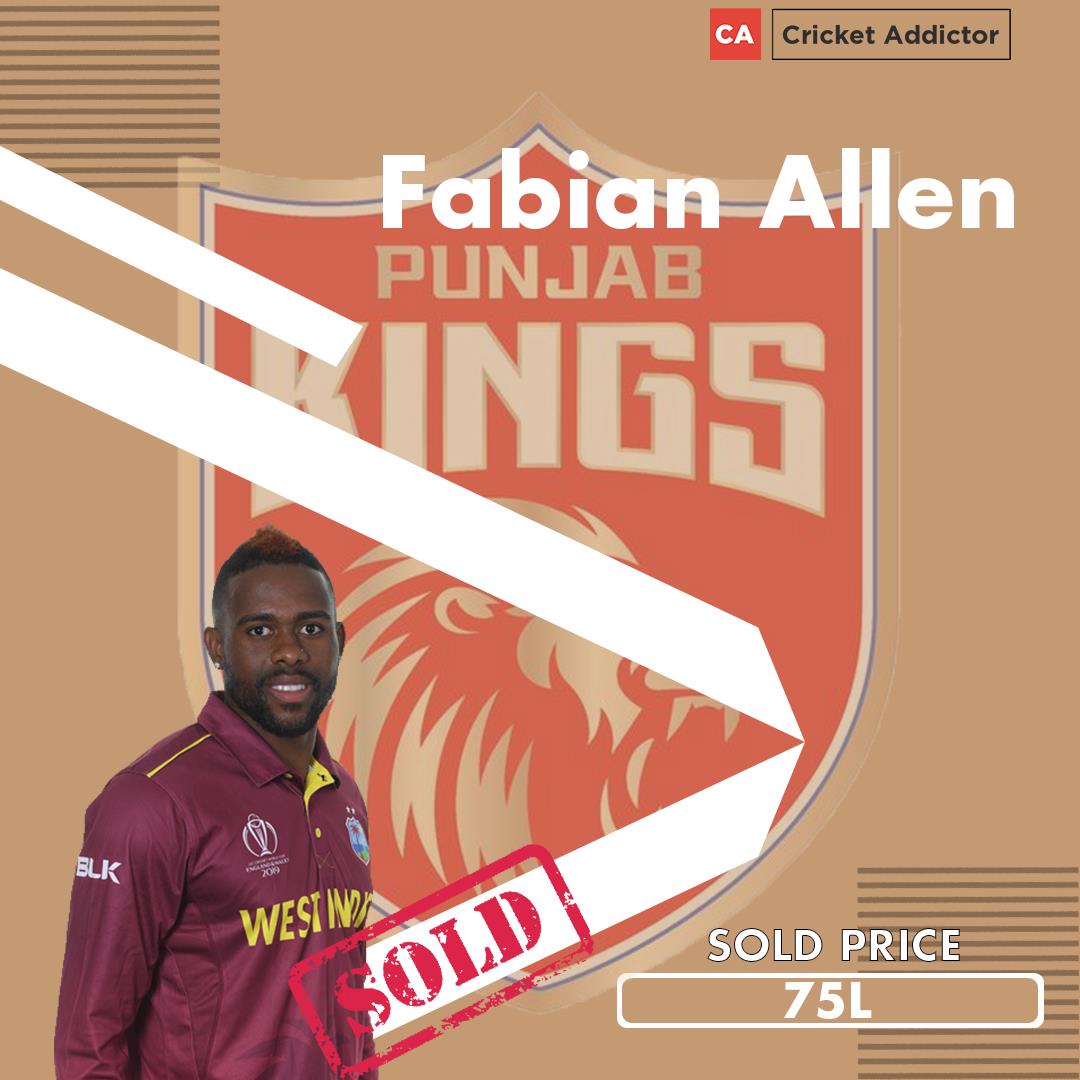 IPL 2021 Auction: Fabian Allen Sold To Punjab Kings At INR 75 Lakhs