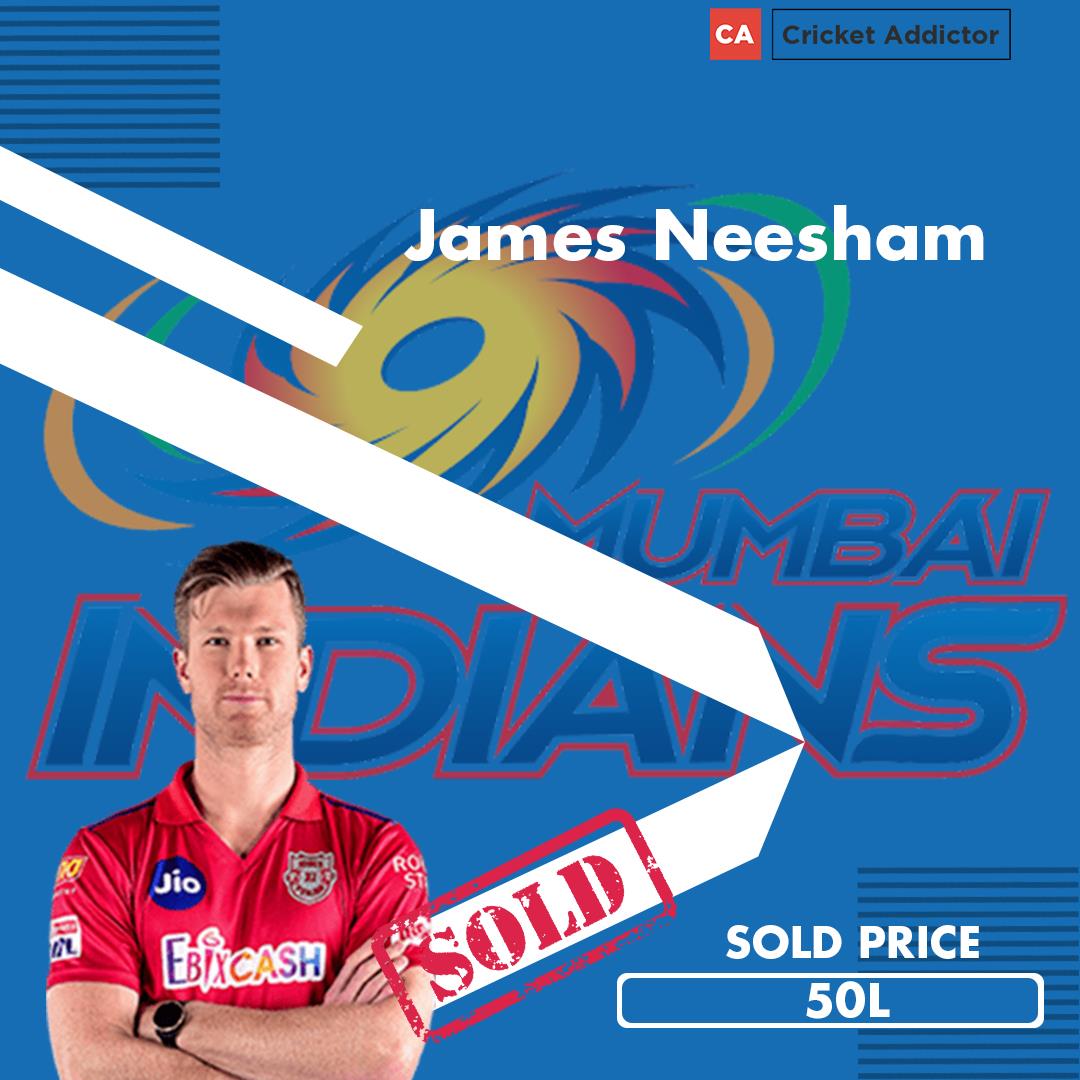 IPL 2021 Auction: James Neesham Sold To Mumbai Indians For INR 50 Lakhs