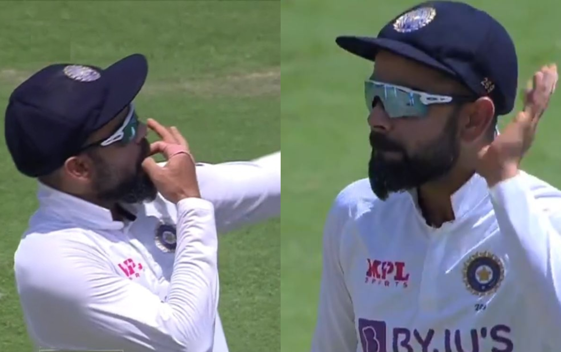 Virat Kohli whistling to get the Chennai crowd to make noise (Credits: BCCI Twitter)