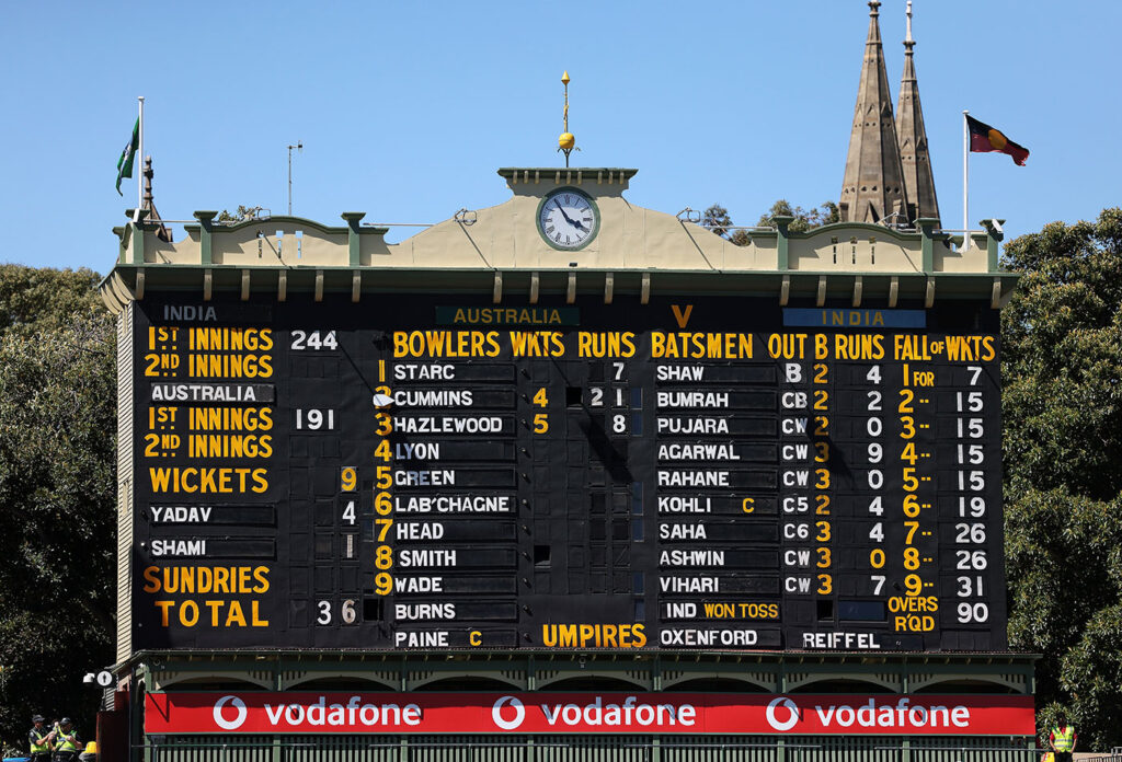 The Adelaide Test scorecard showing India's score of 36 (Photo- Getty)